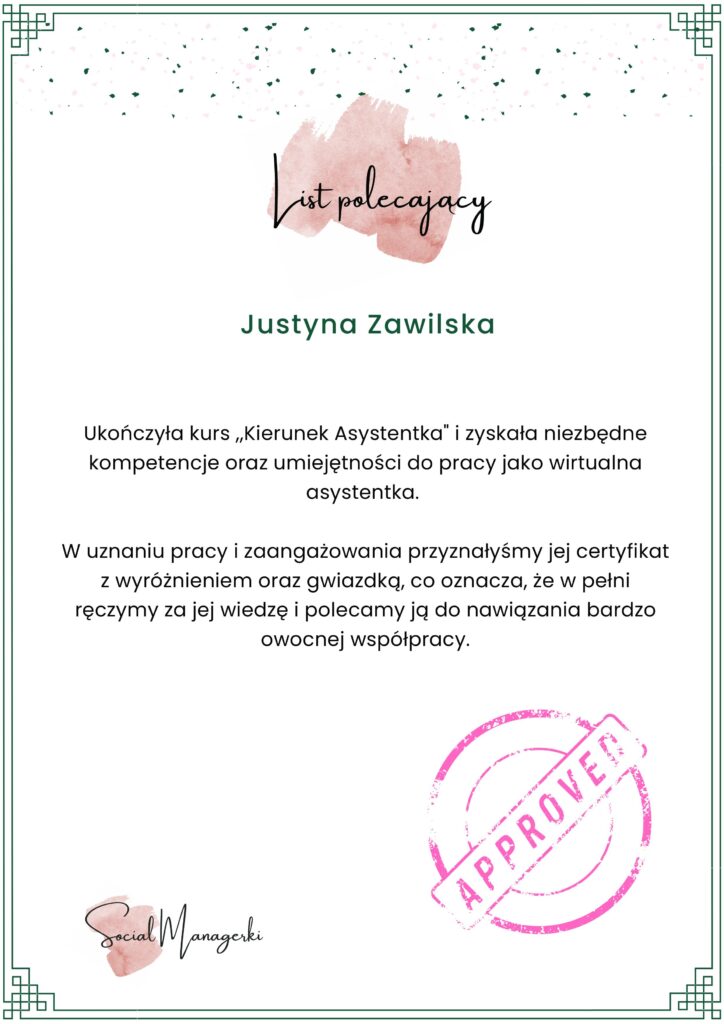 Justyna Zawilska list